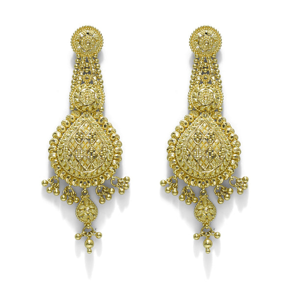 22K Yellow Gold Drop Earrings W/ Filigree & Dangling Gold Balls | 



Allow golden ornaments of intricate design to hang luxuriously from your lobe like this pair ...