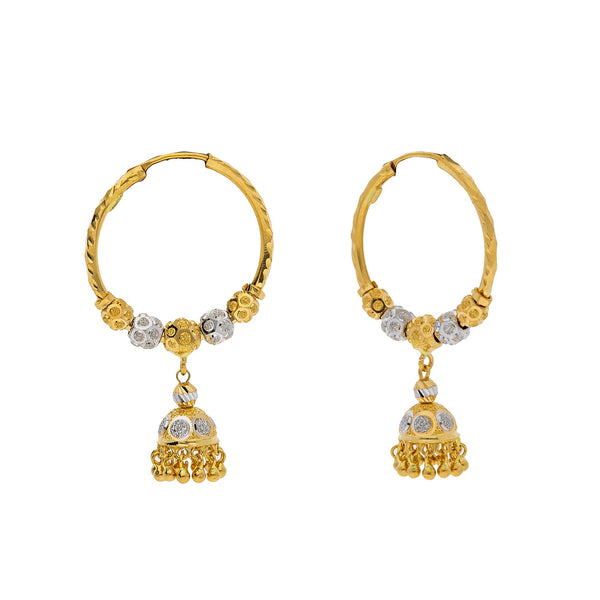 22K Multi Tone Gold Hoop Earrings W/ Gold Shambala Beads & Jhumki Drops | 


Make a significant statement of luxury with unique fine jewelry pieces such as these 22K multi...