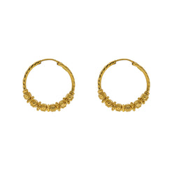 22K Yellow Gold Hoop Earrings W/ Spotted Gold Beads