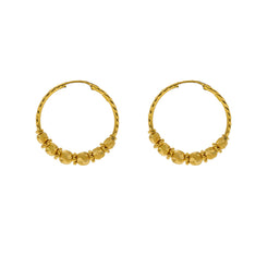 22K Yellow Gold Hoop Earrings W/ Swirl-Etched Gold Beads