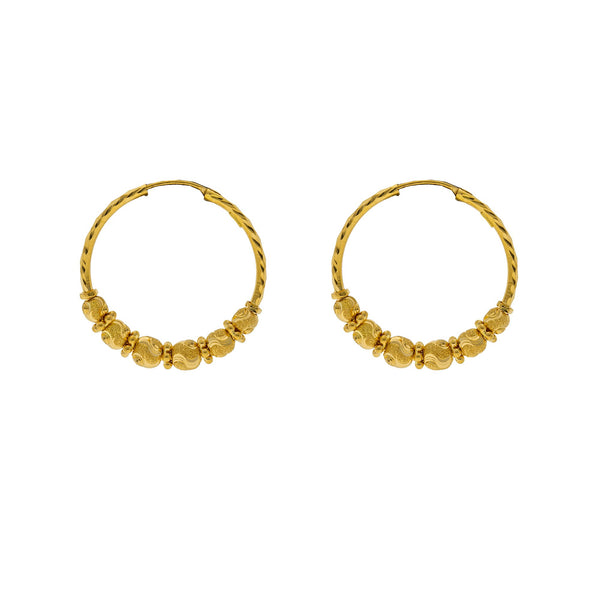 22K Yellow Gold Hoop Earrings W/ Swirl-Etched Gold Beads | 


Be brilliant and luxurious bold with the splendor of fine gold jewelry like this pair of 22K y...