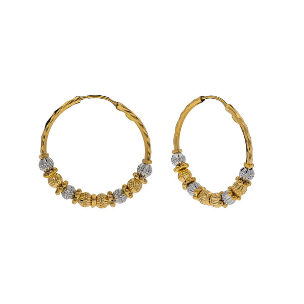 22K Multi Tone Gold Hoop Earrings W/ Gold Chiseled Bicone Beads | 


Enjoy the lavish looks of textured design crafted into fine gold with jewelry like this pair o...