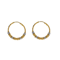 22K Multi Tone Gold Hoop Earrings W/ Gold Chiseled Bicone Beads