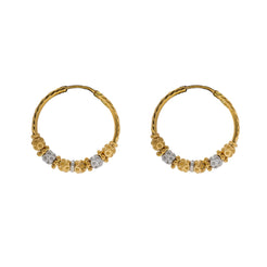 22K Multi Tone Hoop Earrings W/ Gold Shambala Beads, 6.7 Grams