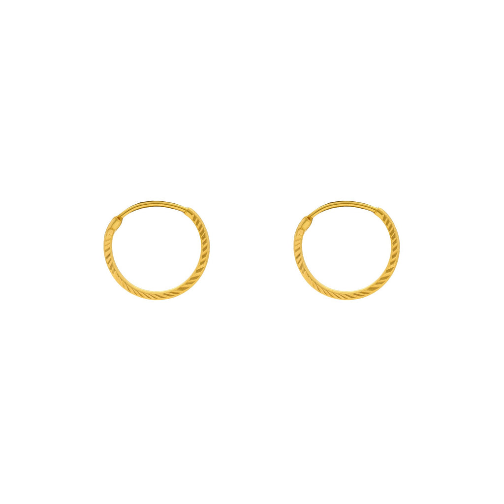 An image of the two 22K gold earrings with a hammered design from Virani Jewelers. | Complete your look with these 22K gold earrings from Virani Jewelers!

Features a hammered design...
