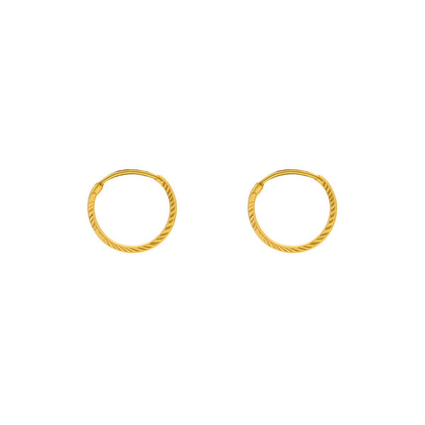 An image of the two 22K gold earrings with a hammered design from Virani Jewelers. | Complete your look with these 22K gold earrings from Virani Jewelers!

Features a hammered design...