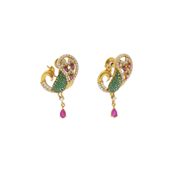 22K Yellow Gold Mango Shaped Earrings Finished W/ Emerald , Rubies & Cubic Zirconia , 10.9 grams | 


Add wings to your style! Adorn your ears with these charismatic 22K yellow-gold earrings. A mu...