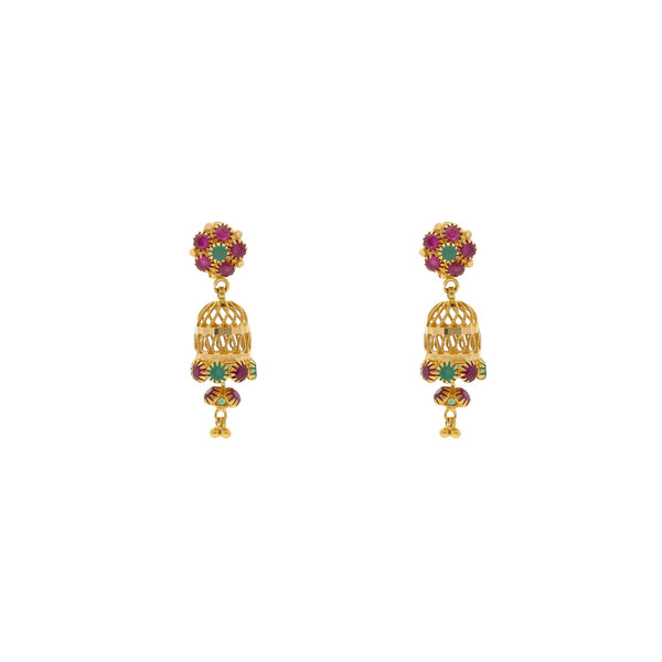 22K Yellow Gold Exotic Jhumka Drop Earrings W/ Emeralds & Rubies, 5.6 grams | 


Nothing can match the beauty and grace that a pair of traditional jhumakas can add to your ens...