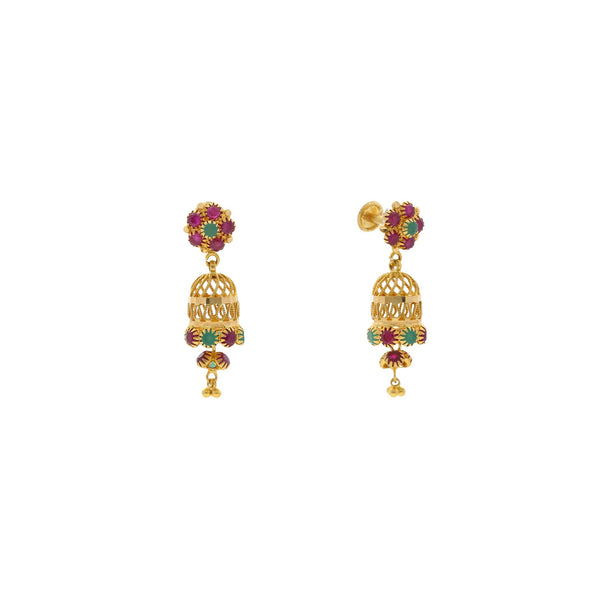 22K Yellow Gold Exotic Jhumka Drop Earrings W/ Emeralds & Rubies, 5.6 grams | 


Nothing can match the beauty and grace that a pair of traditional jhumakas can add to your ens...