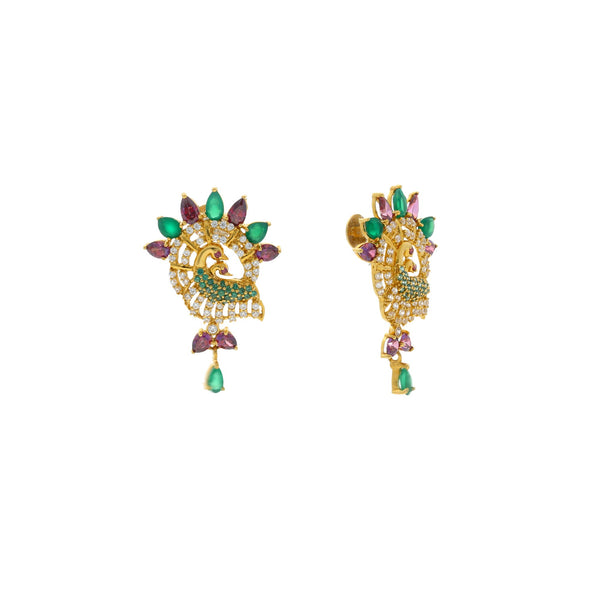 22K Yellow Gold peacock Earrings W/ Rubies, Emeralds & Cubic Zirconia , 10.2 grams | 


Dazzle and shine wearing this elegant pair of earrings.You can wear this to a grand occasion a...