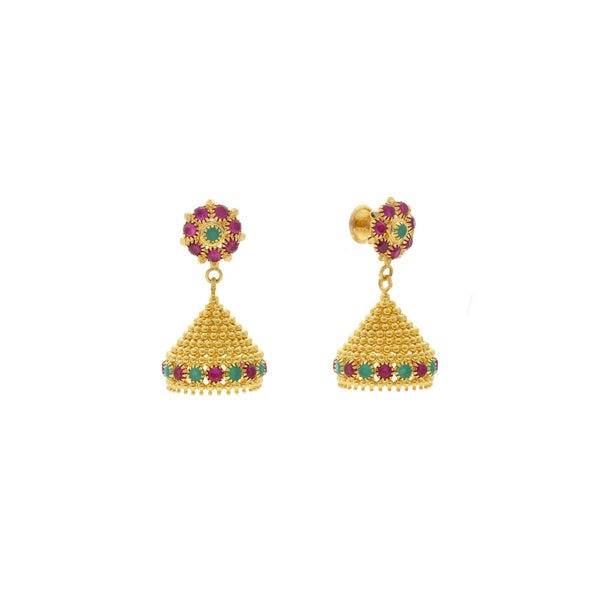 22K Yellow Gold Emerald & Ruby Jhumki Drop Earrings, 10.8 grams | 


A shiny and tiny pair of earrings that goes with all types of clothes in your wardrobe and is ...