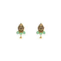 22K Yellow Gold Laxmi Earrings W/Emerald, 5.9 grams