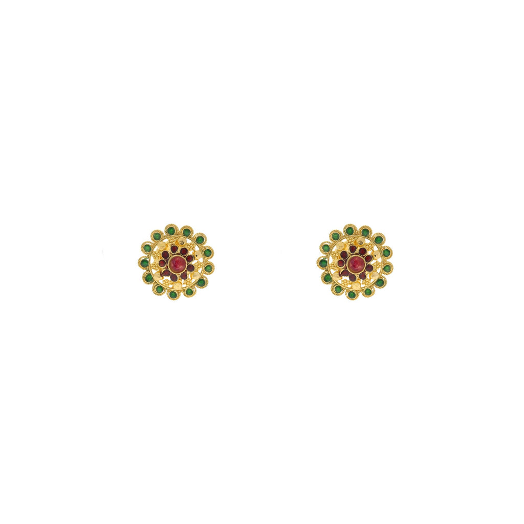 22K Yellow Gold Stud Earrings Finely Deatiled W/ Emerald & Rubies, 4.2 grams | 


This 22K yellow gold earrings with the fine design looks very aesthetic and appealing and is f...
