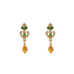 22K Yellow Gold Love Emerald Earrings