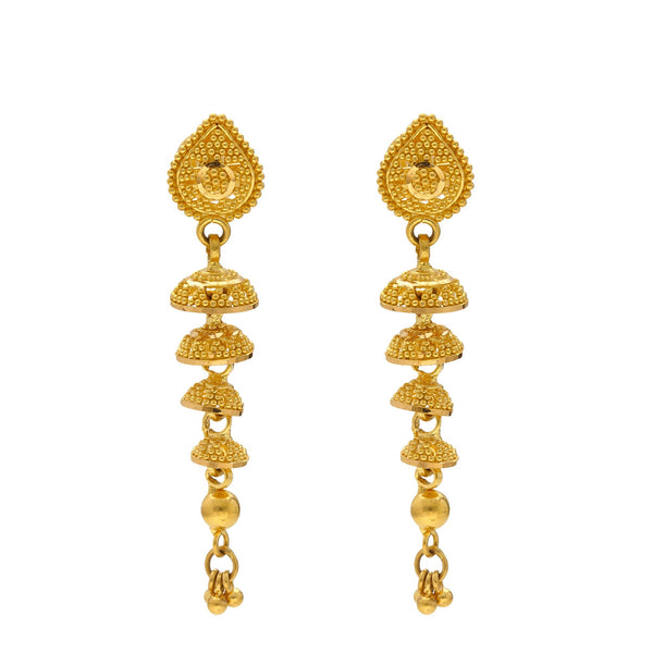 22K Yellow Gold Divya Dangling Stud Earrings | 
These stunning 22K Indian gold earrings for women are simple and classy. The Indian design and t...