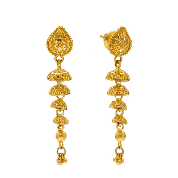 22K Yellow Gold Divya Dangling Stud Earrings | 
These stunning 22K Indian gold earrings for women are simple and classy. The Indian design and t...