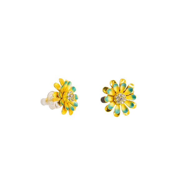 22K Yellow Gold Earrings W/ Center CZ Stud & Hand Painted Flower |  22K Yellow Gold Earrings W/ Center CZ Stud & Hand Painted Flower for woman. These beautiful ...