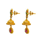 22K Yellow Gold Jhumki Earrings W/ Rubies, Emeralds, CZ Gems & Ornate Flower Designs |  22K Yellow Gold Jhumki Earrings W/ Rubies, Emeralds, CZ Gems & Ornate Flower Designs for wom...