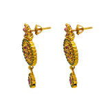 22K Yellow Gold Earrings W/ Rubies, Emeralds, CZ Gems & Round Floral Pendant |  22K Yellow Gold Earrings W/ Rubies, Emeralds, CZ Gems & Round Floral Pendant for women. Thes...
