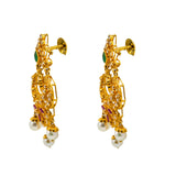 22K Yellow Gold Chandbali Earrings W/ Rubies, Emeralds, CZ Gems & Hanging Pearls |  22K Yellow Gold Chandbali Earrings W/ Rubies, Emeralds, CZ Gems & Hanging Pearls for women. ...