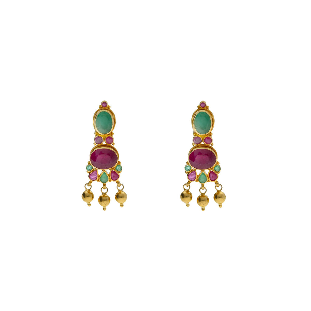 22K Yellow Gold Ornate Drop Earrings W/ Rubies, Emeralds & Drop Balls | 


Be the envy at every ball with the finest 22K gold gemstone jewelry like this pair of elegant ...