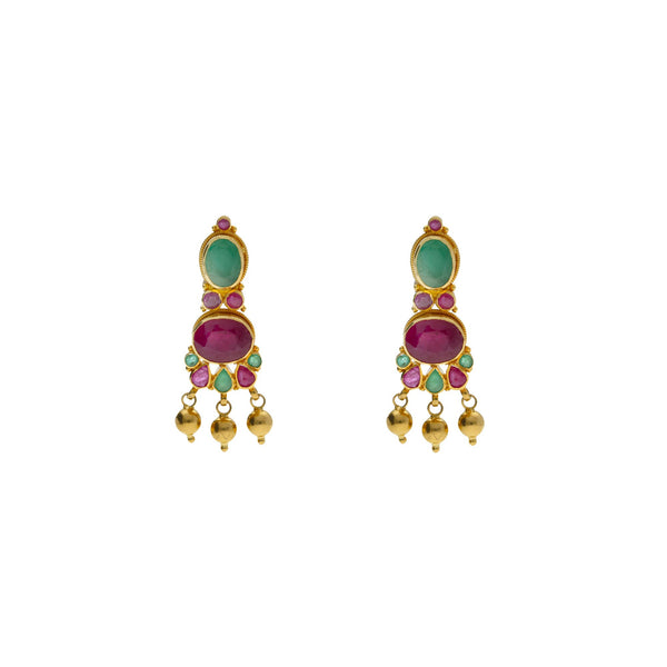 22K Yellow Gold Ornate Drop Earrings W/ Rubies, Emeralds & Drop Balls | 


Be the envy at every ball with the finest 22K gold gemstone jewelry like this pair of elegant ...