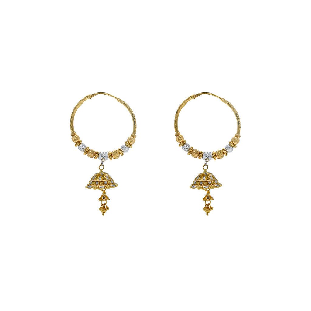 22K Multi Tone Gold Hoop Earrings W/ Hammered Gold Beads & Jhumki Drops | 


Blend various designs and gold colors to discover some of the most unique designs such as this...
