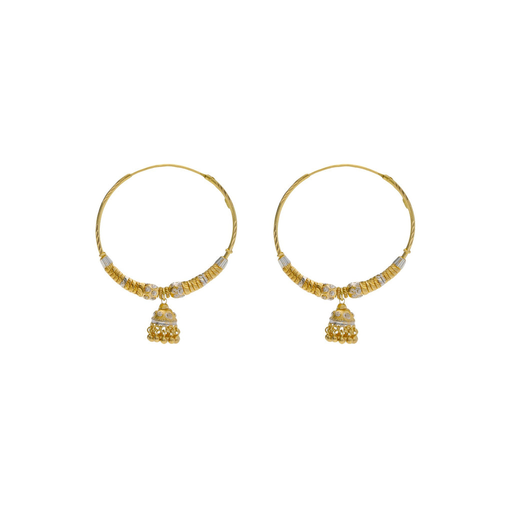 22K Multi Tone Gold Hoop Earrings W/ Shambala Beads, Gold Caps & Jhumki Drops | 


Elevate your style in the brilliant designs of gold and unique patterns such as this elegant p...