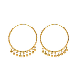22K Yellow Gold Beaded Hoop Earrings
