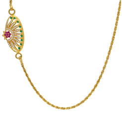 An image of the rope chain and gemstone embellishments of the 22K gold chain from Virani Jewelers.