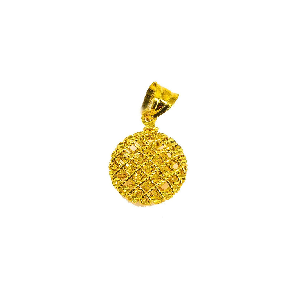 22K Yellow Gold Pendant W/ Hollow Round Shape & Crossover Pattern |  22K Yellow Gold Pendant W/ Hollow Round Shape & Crossover Pattern for women. This petite pie...