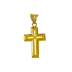 22K Yellow Gold Holy Cross Pendant W/ Open Cut Outline