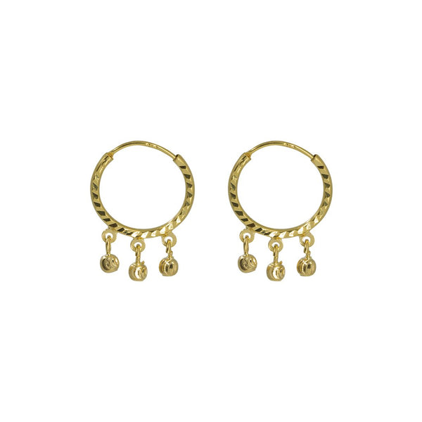 22K Yellow Gold Hoop Earrings for Kids W/ Hanging Gold Ball Details |  22K Yellow Gold Hoop Earrings for Kids W/ Hanging Gold Ball Details. Add a bit of golden radianc...