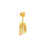 An image of a single Jhumki style 22K gold earring from Virani Jewelers showing the screw back. | Dress up any outfit with these gorgeous 22K gold earrings from Virani Jewelers!

Featuring a trad...