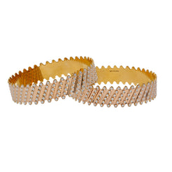 22K Multi Tone Gold Laser Bangles Set of 2 W/ Diagonal Diamond Cutting Accents