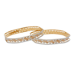 22K Multi Tone Gold Laser Bangles Set of 2 W/ Grecian Leaf Design & Open Layered Band