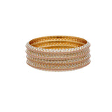 22K Multi Tone Gold Laser Bangles Set of 4 W/ Pointed Dome Band & Diamond Cutting | 



Stack on the layers of luxury with the beautifully seamless details of this set of four 22K m...