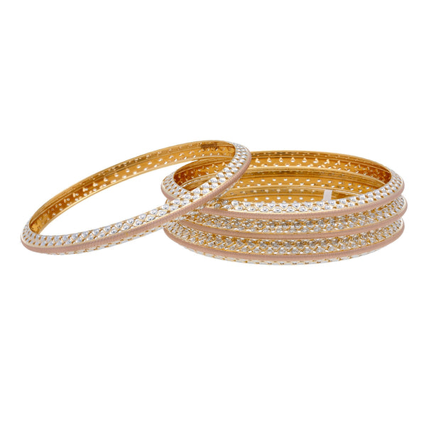 22K Multi Tone Gold Laser Bangles Set of 4 W/ Pointed Dome Band & Diamond Cutting | 



Stack on the layers of luxury with the beautifully seamless details of this set of four 22K m...