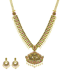 An image of the Antique Laxmi 22K gold necklace set from Virani Jewelers.