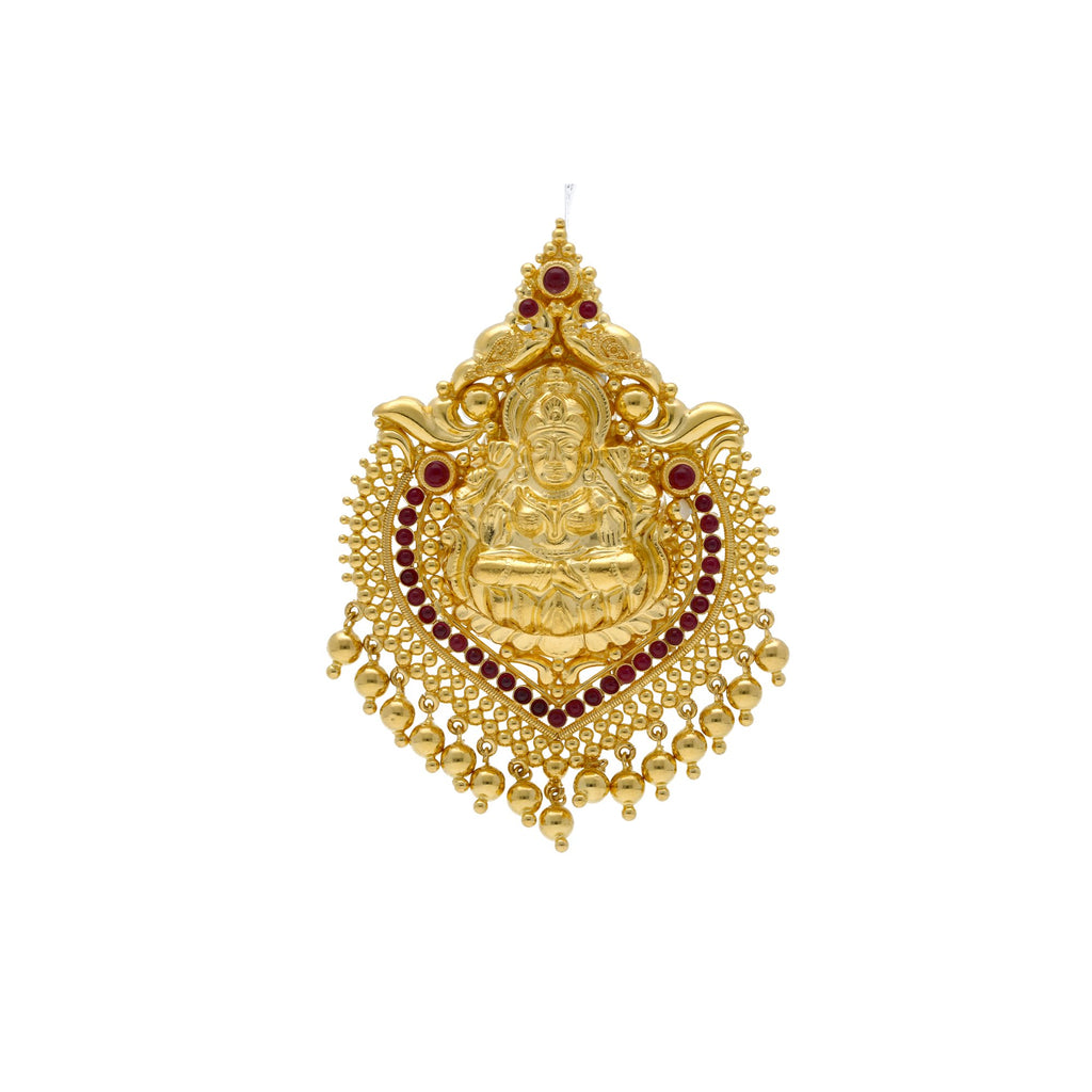 22K Yellow Gold Laxmi Pendant W/ Rubies & Drop Gold Balls | 


Blend the significance of culture with the radiance of gold and precious gems like this most s...