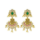 An image of the stunning Laxmi Temple 22K gold earrings from Virani Jewelers. | Expand your collection of fine jewelry with this gorgeous 22K gold necklace set from Virani Jewel...