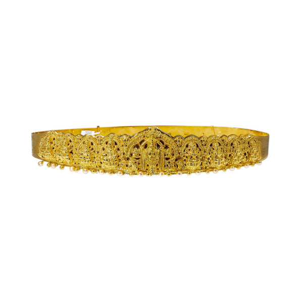 22K Yellow Gold Laxmi Vaddanam Waist Belt W/ Adjustable Belt & Pearls | Add movement and luxury to your most festive looks with Vaddanam waist belts that will transform ...