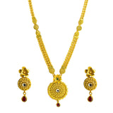 22K Yellow Gold Necklace & Earrings Set W/ Kundan & Matte Finish Round Pendants |  22K Yellow Gold Necklace & Earrings Set W/ Kundan & Matte Finish Round Pendants for wome...