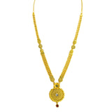 22K Yellow Gold Necklace & Earrings Set W/ Kundan & Matte Finish Round Pendants |  22K Yellow Gold Necklace & Earrings Set W/ Kundan & Matte Finish Round Pendants for wome...