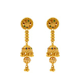 An image of the Jhumki drop Indian gold earrings from Virani Jewelers. | Add bold and bright designs to your wardrobe with this gorgeous 22K gold necklace set from Virani...