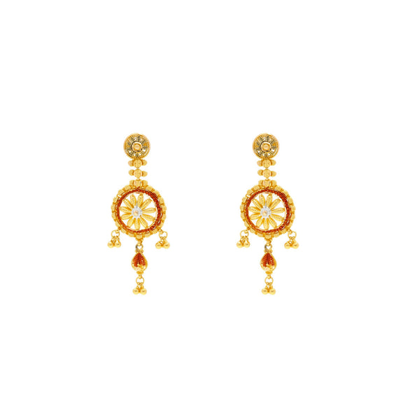 22K Yellow Gold Meenakari Necklace and Earrings Set | Treat yourself to luxury with this beautiful 22K gold necklace set from Virani Jewelers!

Designe...