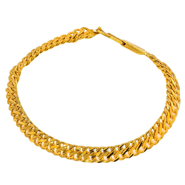 22K Yellow Gold Men's Bracelet W/ Double Curb Link | Give your look a masculine chic touch with this sleek 22K yellow gold men’s bracelet from Virani ...