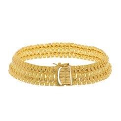 22K Yellow Gold Men's Watch Band Bracelet W/ Tube & Dot Textured Links