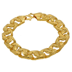 22K Yellow Gold Men's Chunky Bracelet W/ Wide Links & Laser Cut Designs