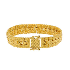 22K Yellow Gold Men's Watch Band Bracelet W/ Triple Row Textured Links
